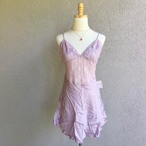 Free People Intimately Lilac Purple Lace Lingerie Slip Dress Size Large NWT